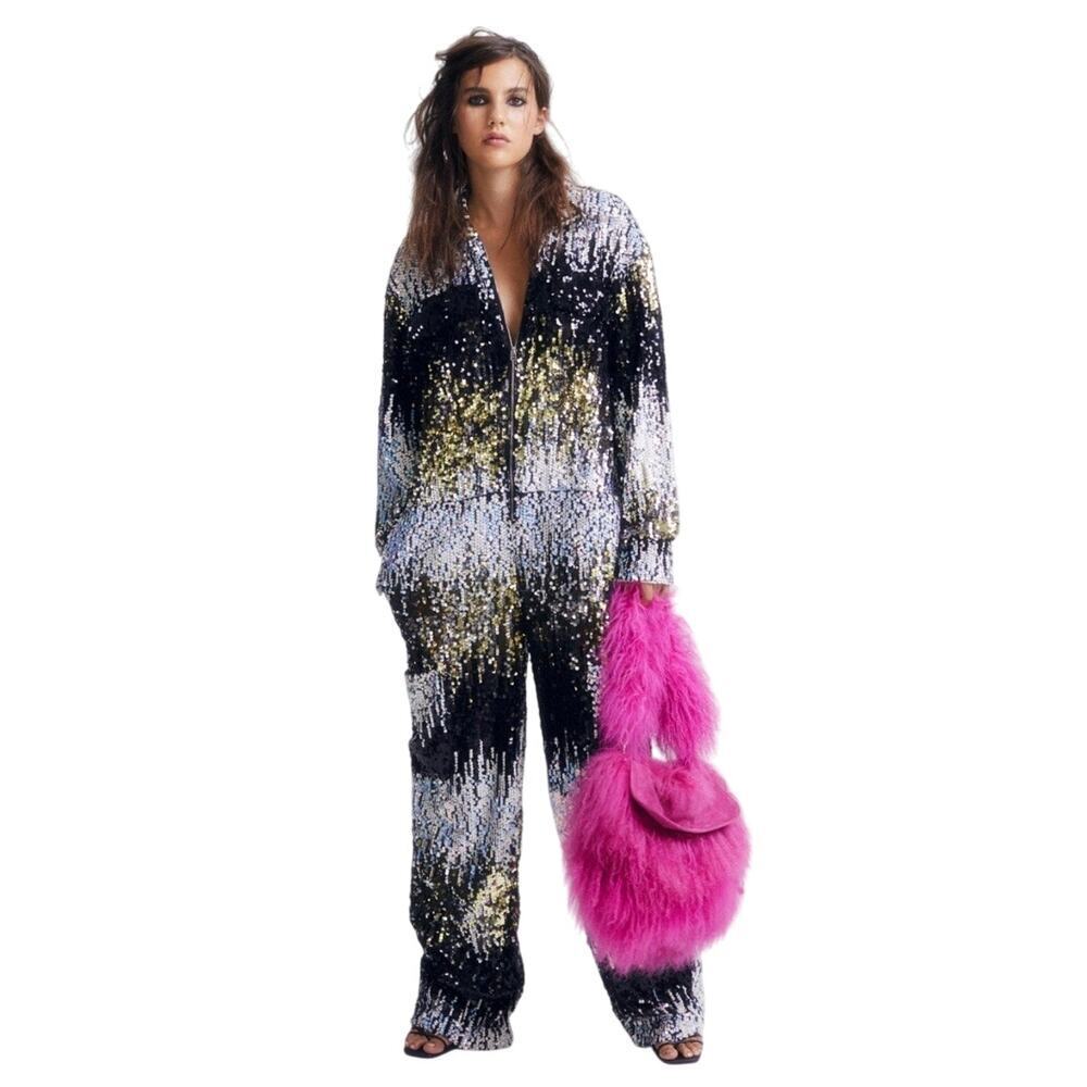 NWT Nasty Girl Ombre Sequin Relaxed Boilersuit  Jumper Oversized US 2